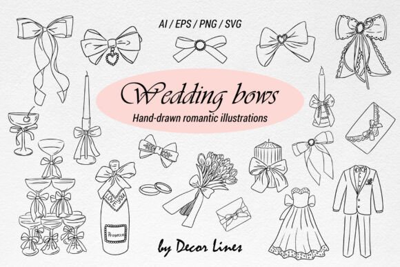 Wedding Bows Hand Drawn Elements: A Bundle for Romantic Design