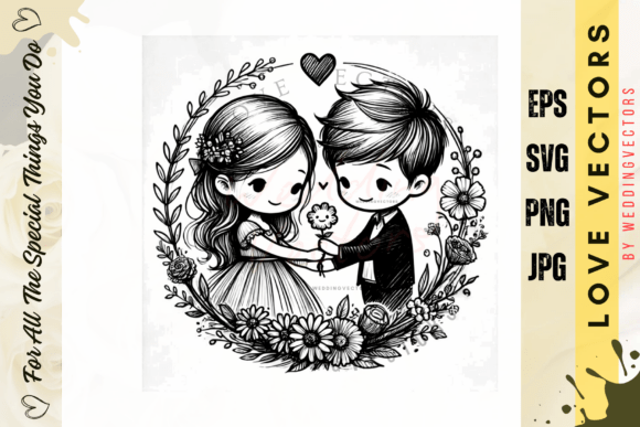 Wedding Couple and Love Vectors - C4992: A Minimalist Emblem for Modern Romance